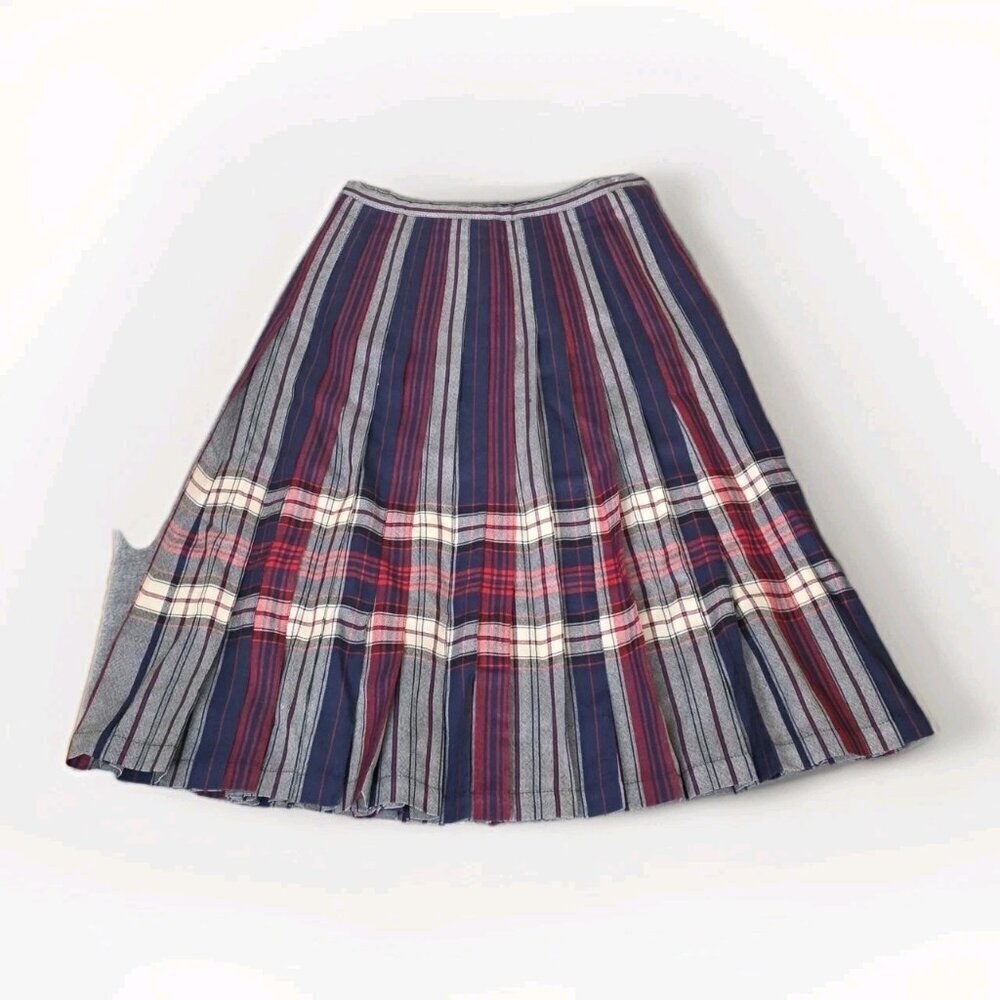 Highland Queen Plaid Reversible Pleated Skirt Womens 12 Blue Red White VTG FLAWS - Picture 7 of 16